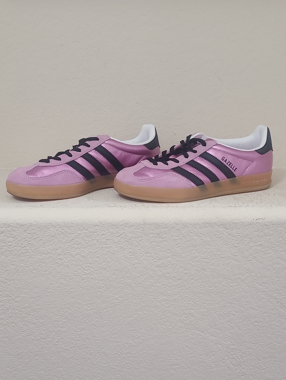 Adidas Gazelle Women’s Metallic Light Purple with Black Stripes and Gum Sole